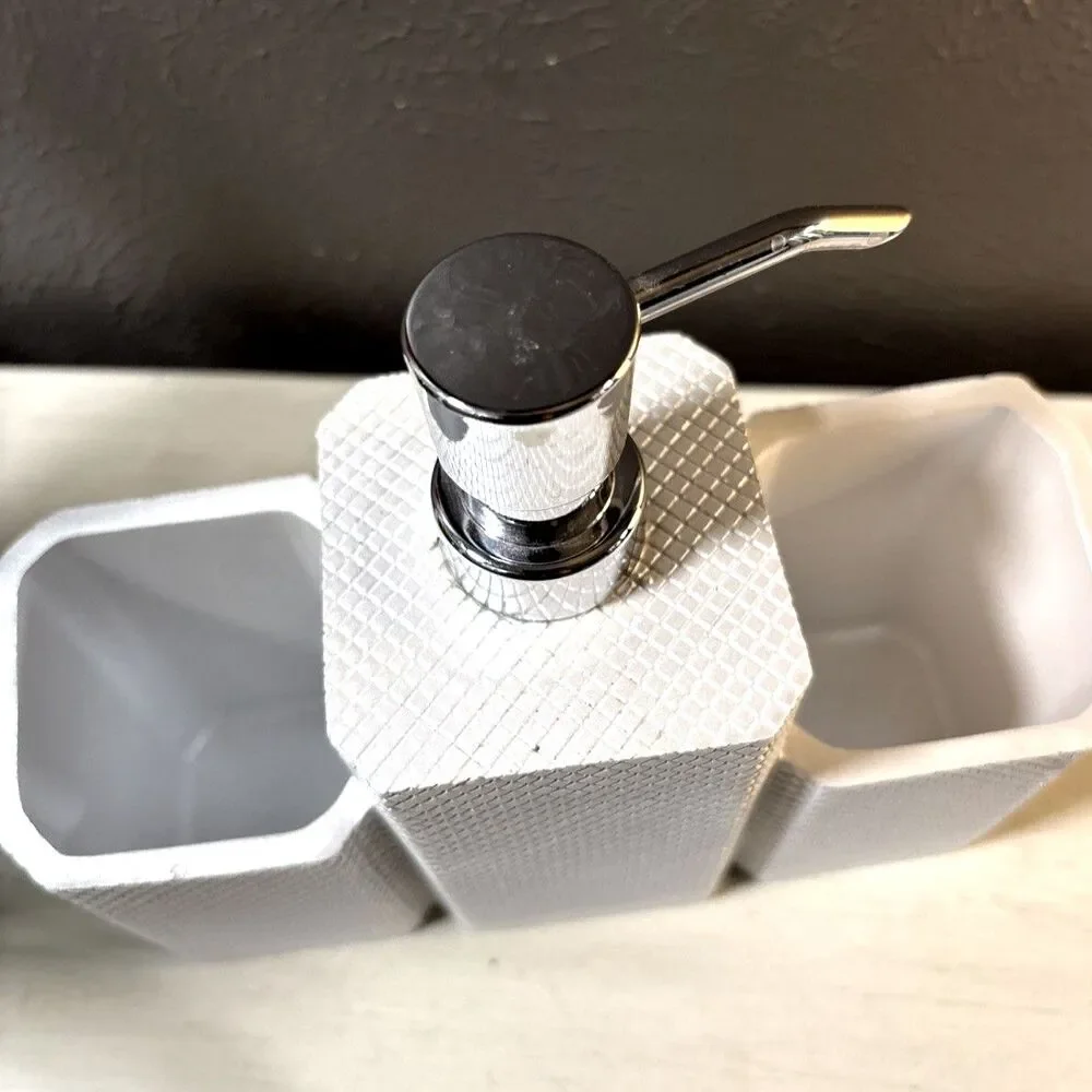 Soho Textured White Soap and Lotion Dispenser Organizer